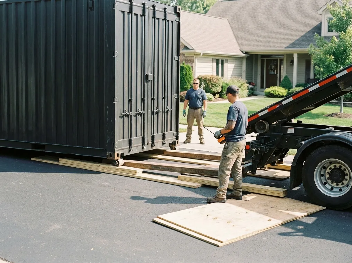 Driveway protection and delivery preparation for dumpster rental in Olathe, KS
