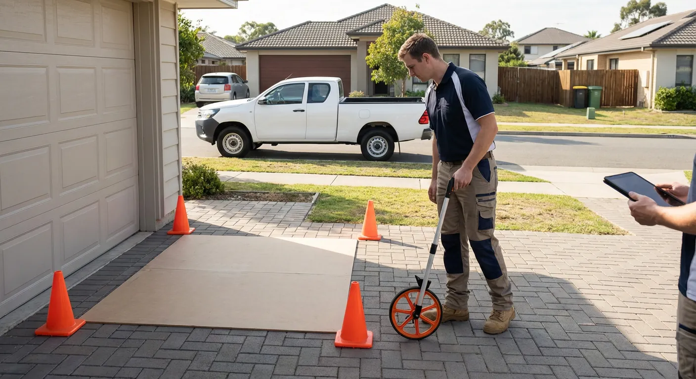 Site assessment for dumpster placement showing clearance requirements in Olathe, KS