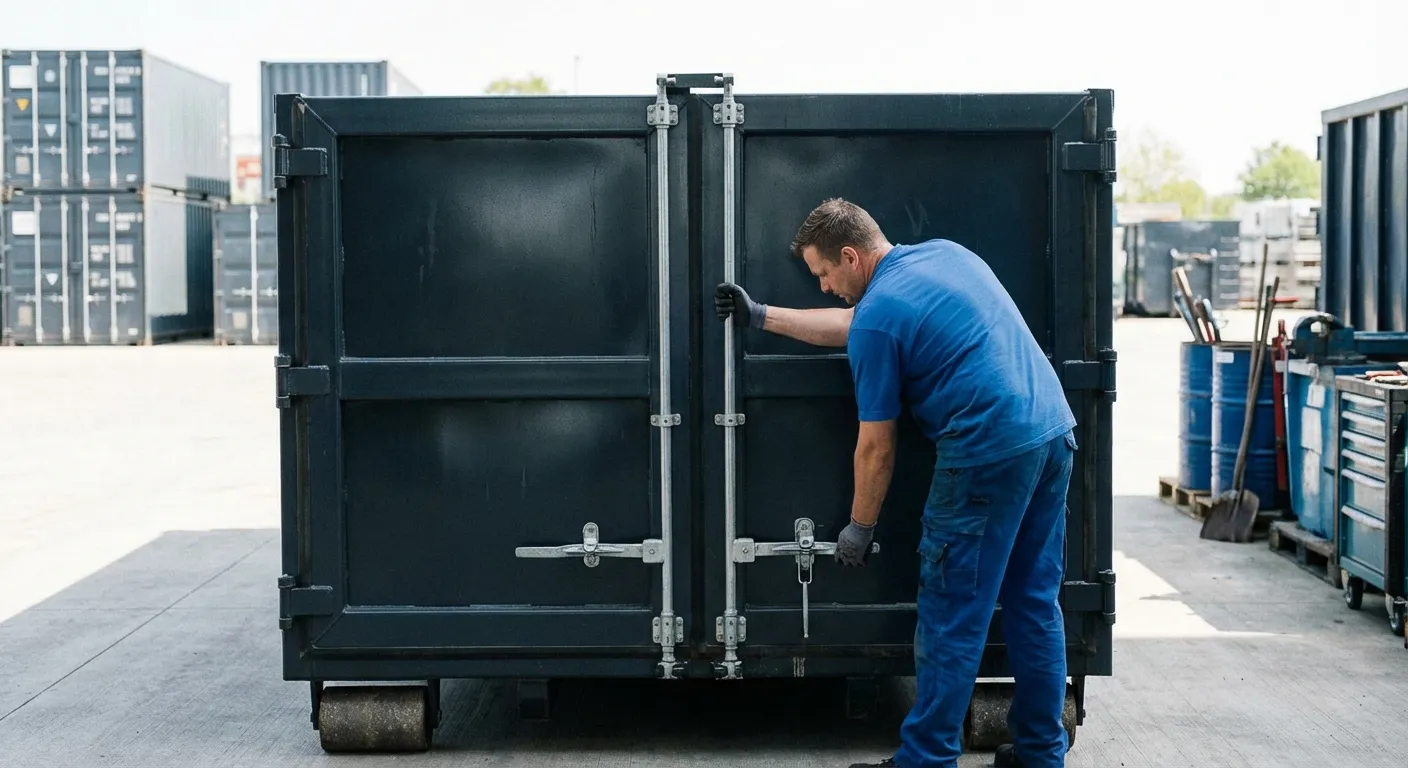 Dumpster walk-in loading door open showing easy access in Olathe, KS