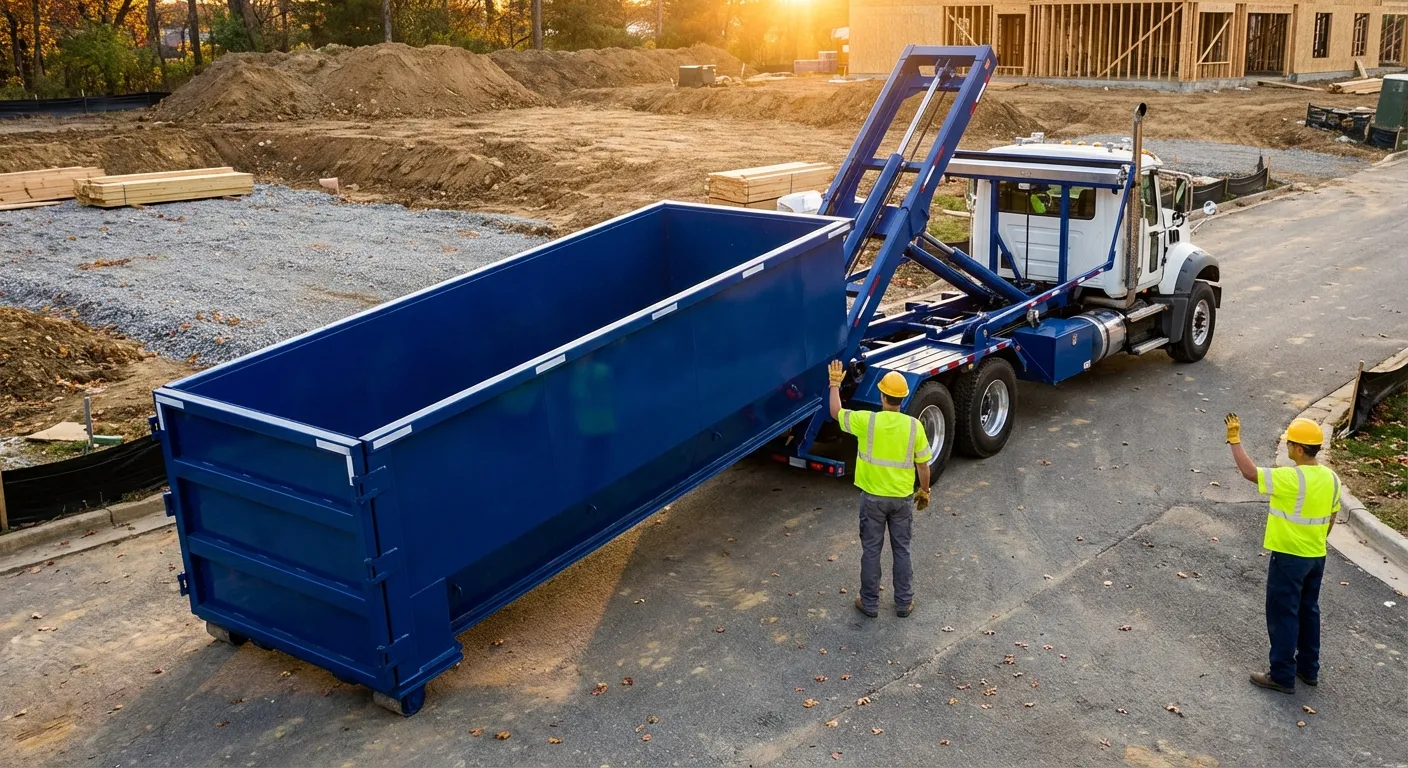 Construction dumpster delivery truck in Olathe, KS