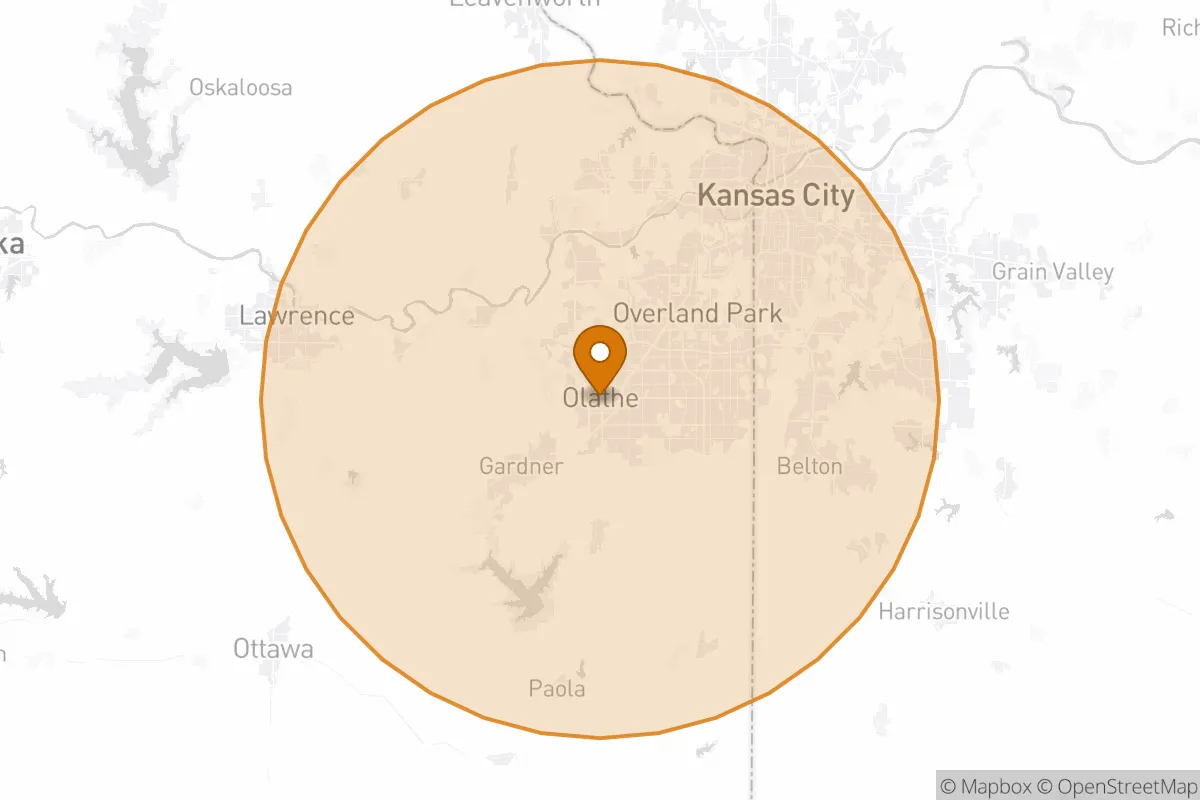 service area service area map in Olathe, KS